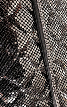 BCBG Maxazria black metal mesh quilted chain clutch bag