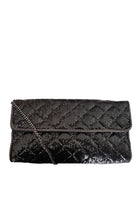 BCBG Maxazria black metal mesh quilted chain clutch bag