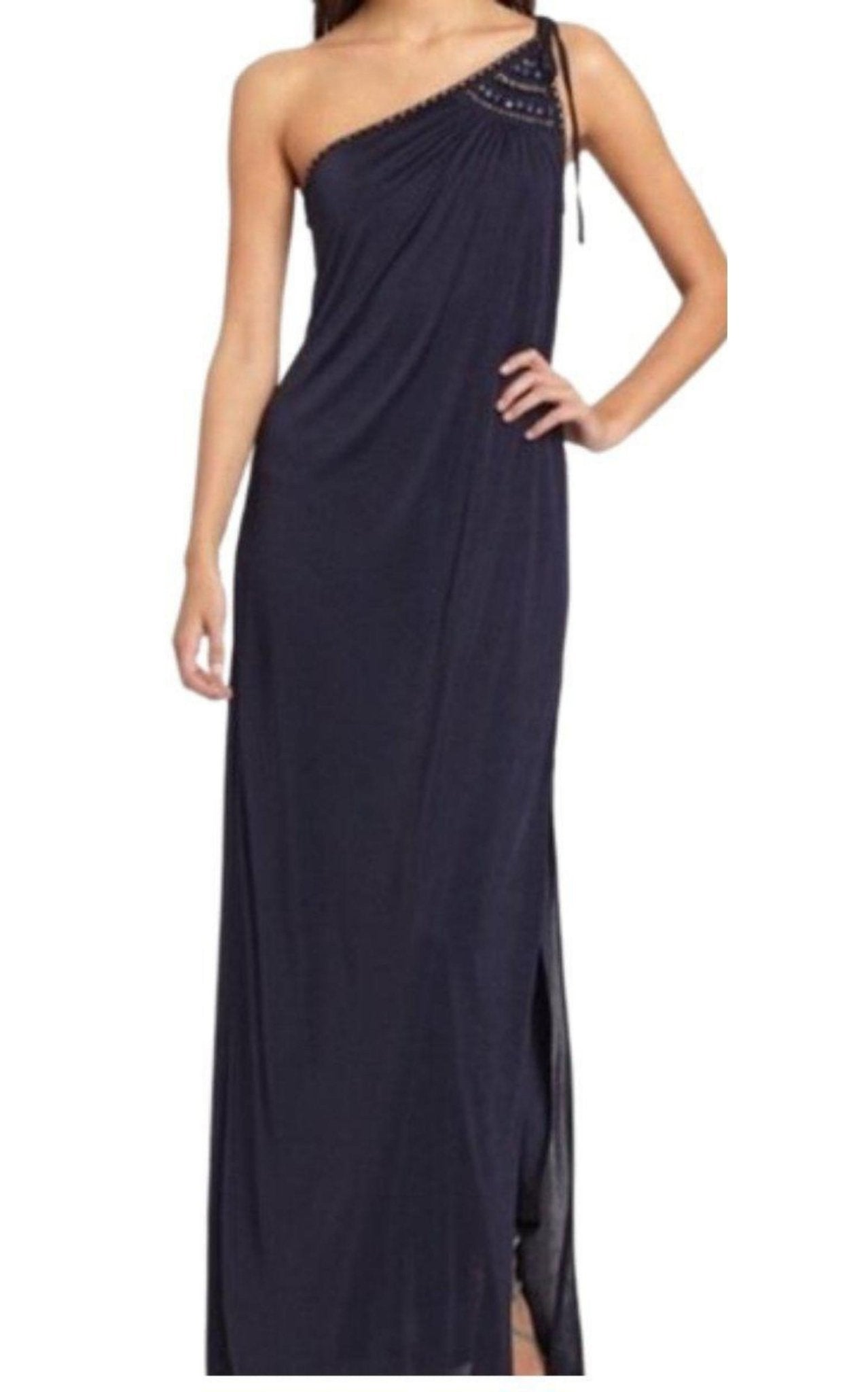 BCBGMAXAZRIA Navy One Shoulder Dress