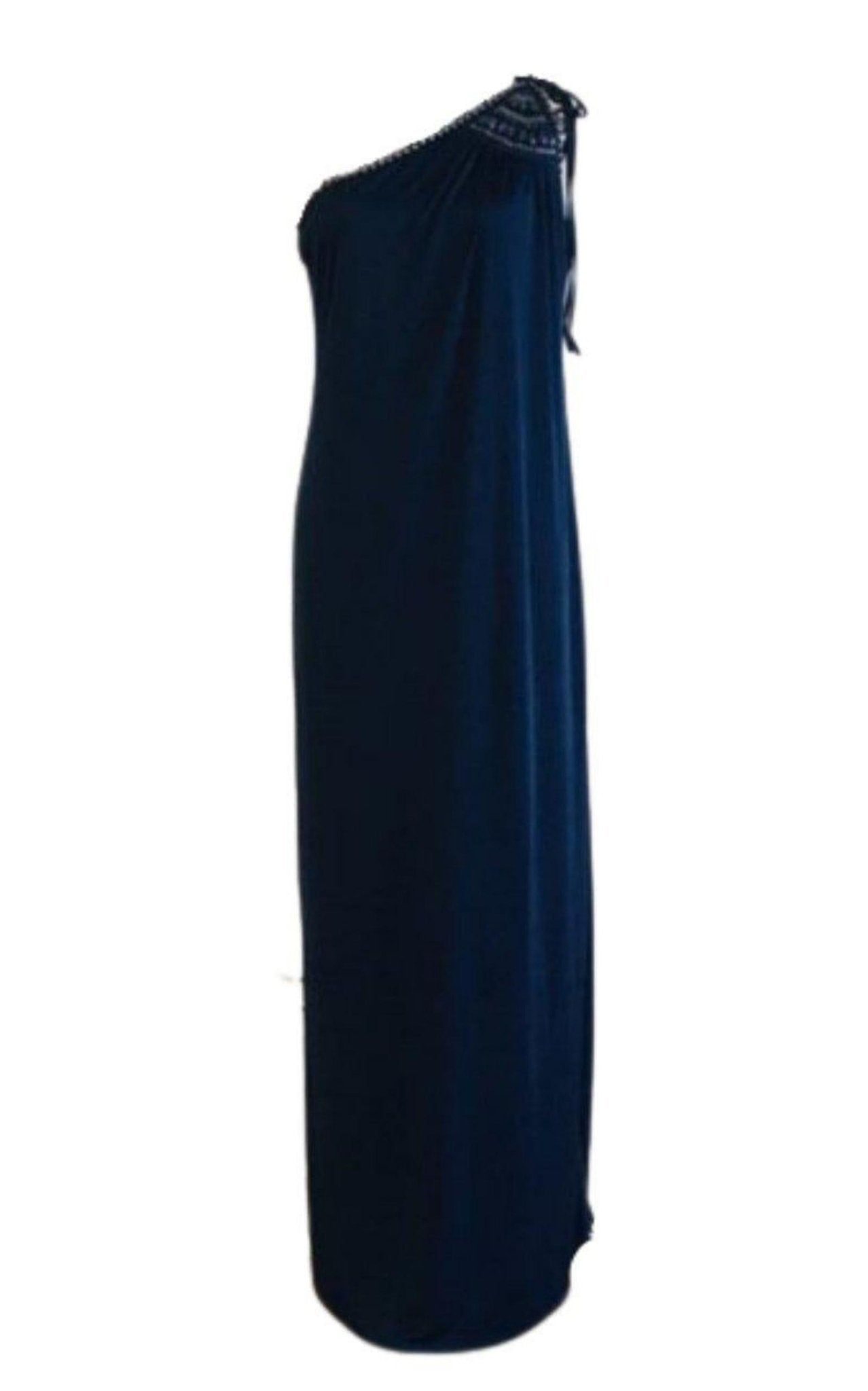 BCBGMAXAZRIA Navy One Shoulder Dress
