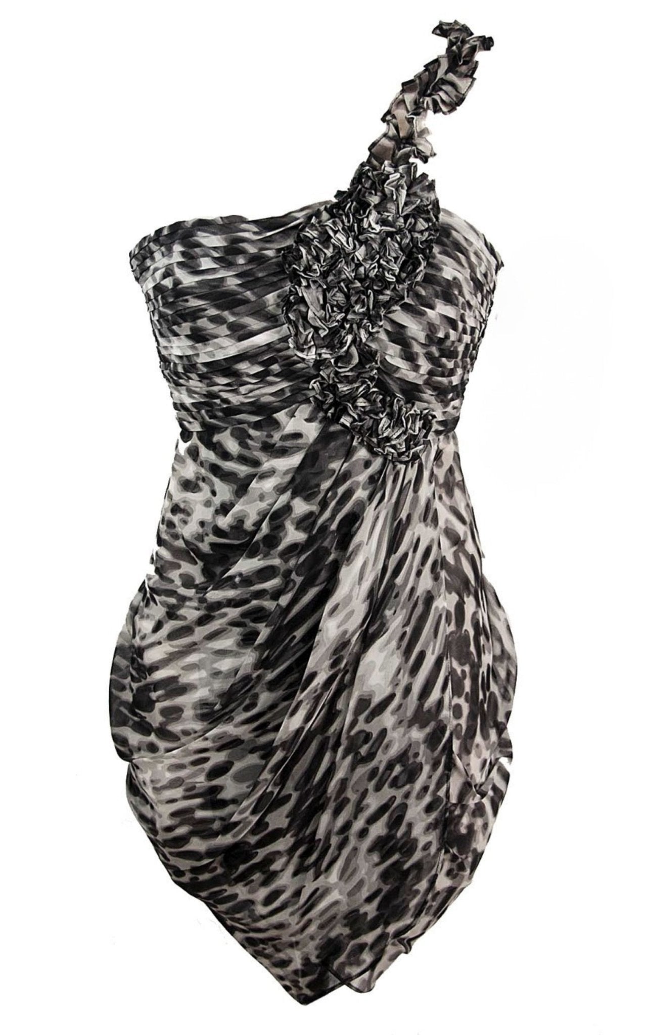BCBGMAXAZRIA One shoulder Animal Print Silk Dress - Runway Catalog