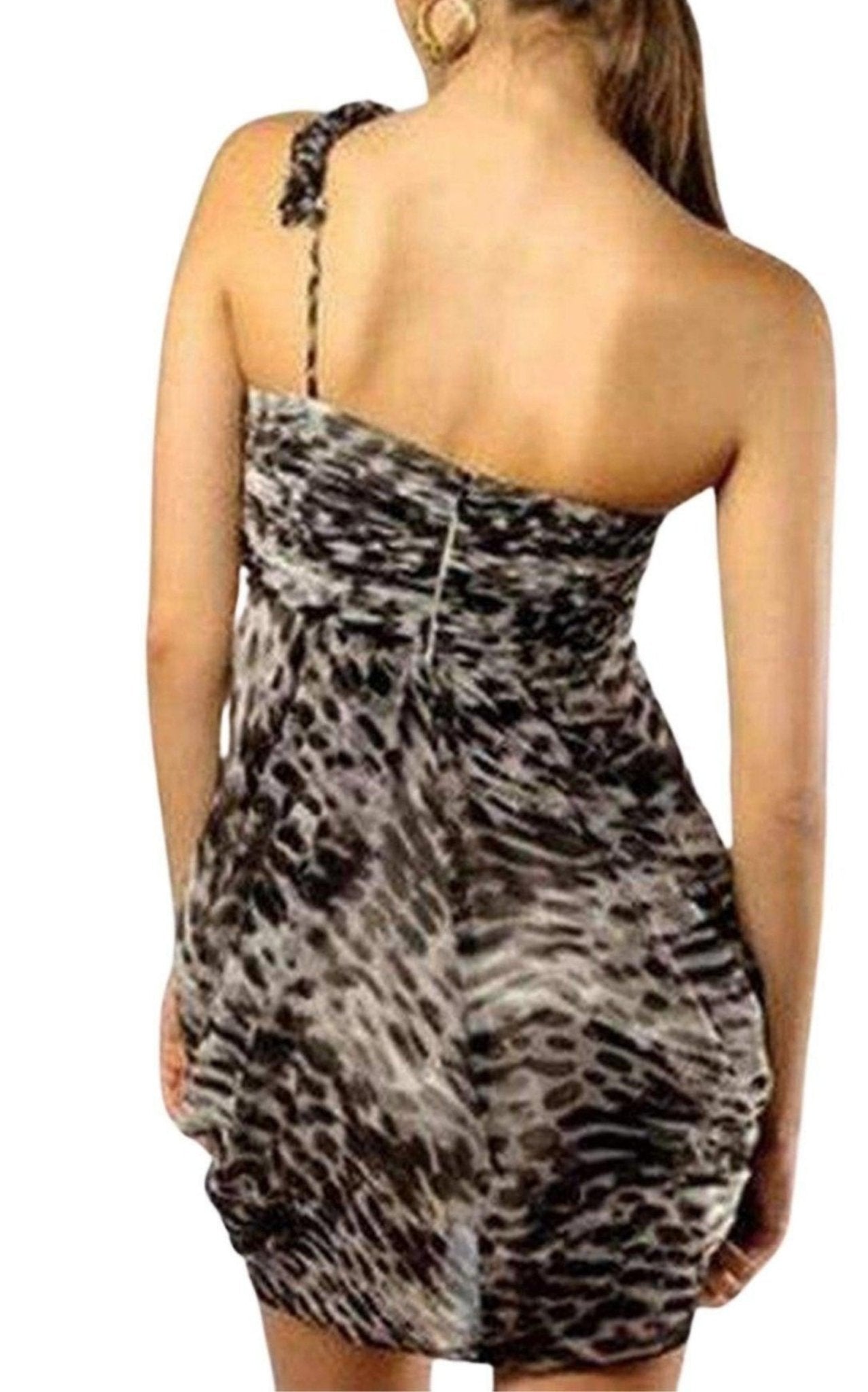 BCBGMAXAZRIA One shoulder Animal Print Silk Dress - Runway Catalog