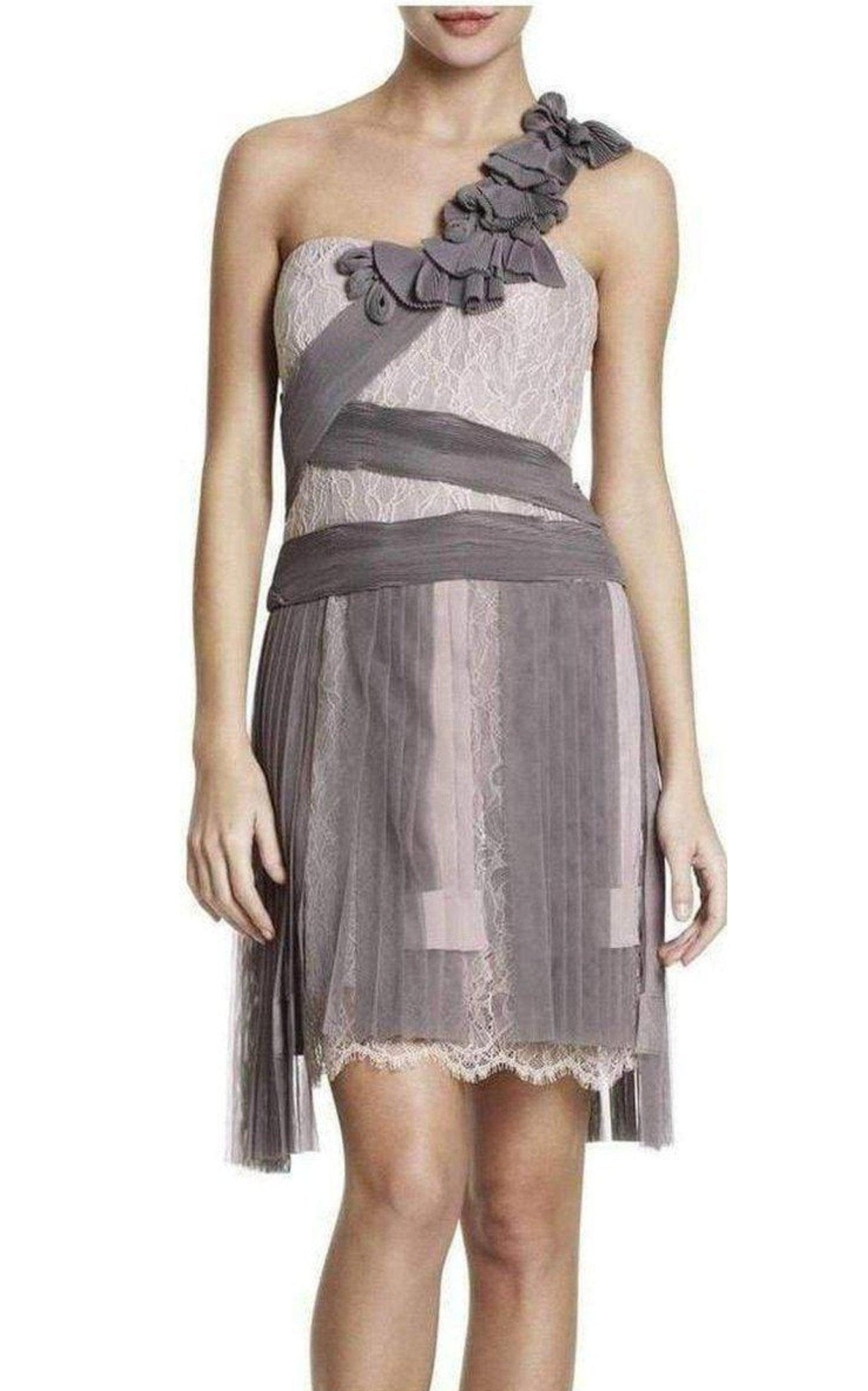 BCBGMAXAZRIA Pleated Contrast Lace Dress - Runway Catalog