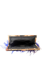 BCBGMAXAZRIA Portia Blue Feather - Trim Lucite Clutch - Runway Catalog
