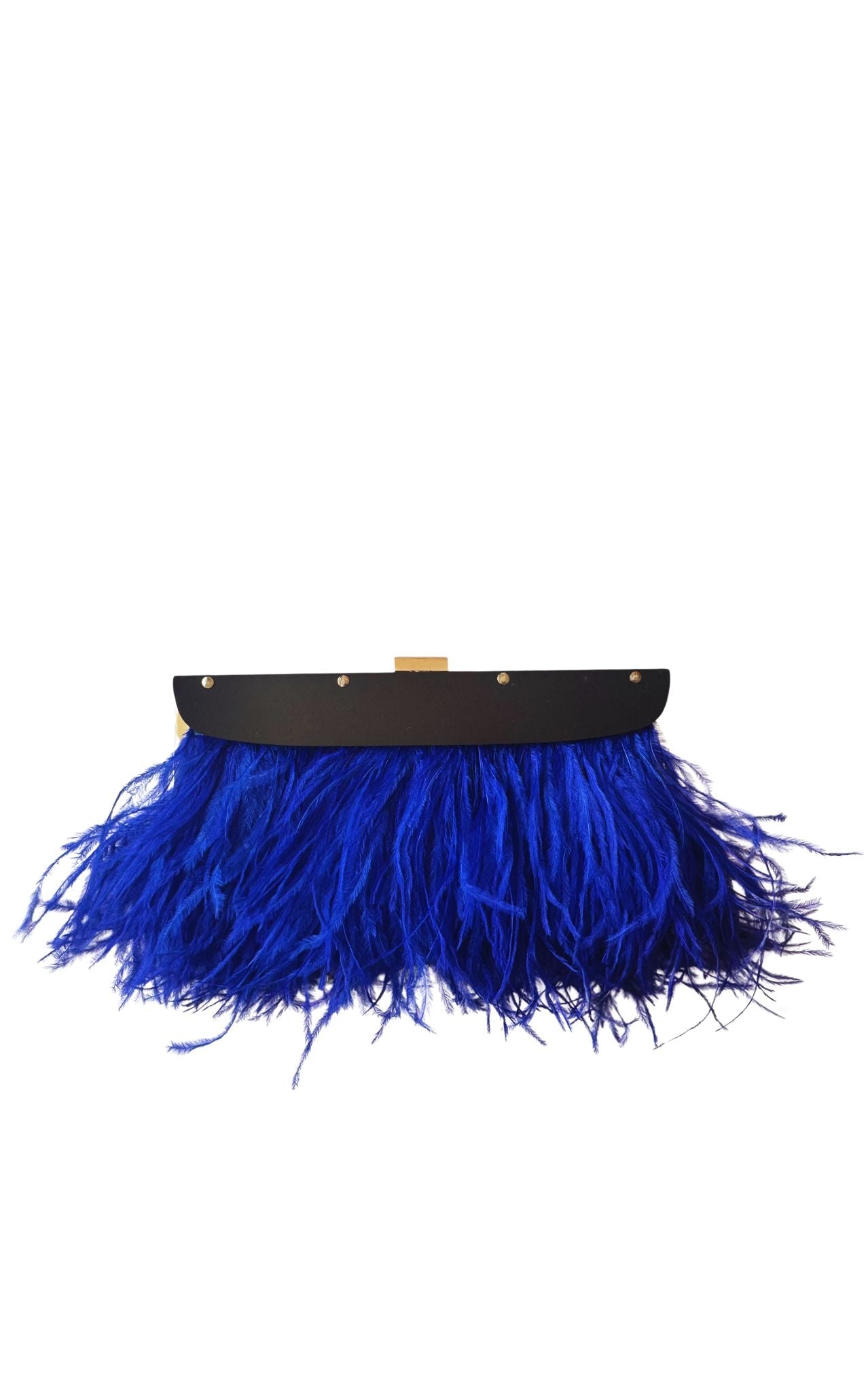 BCBGMAXAZRIA Blue Portia Feather-Trim Lucite Clutch