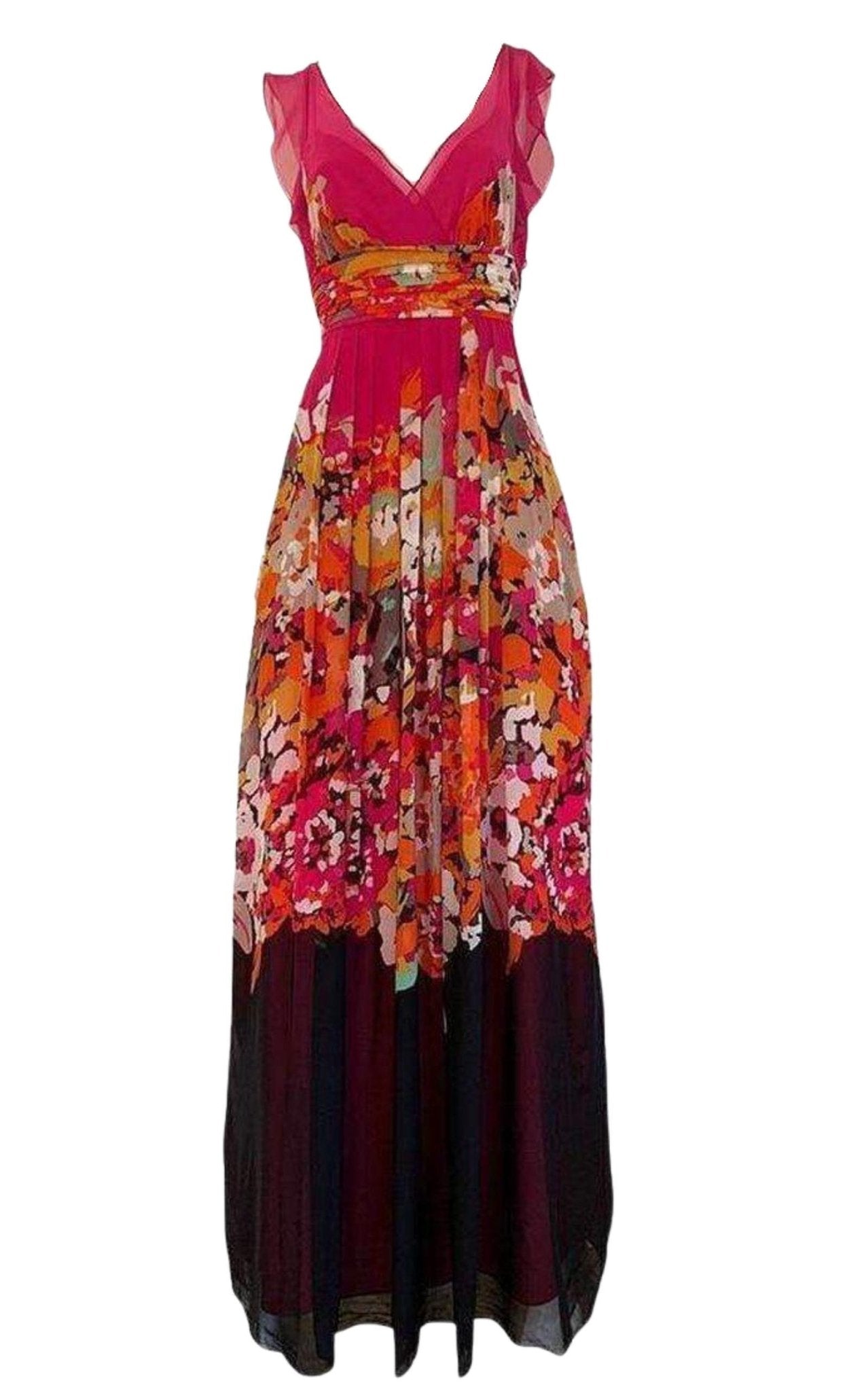 BCBGMAXAZRIA Printed Silk V-Neck Maxi Dress