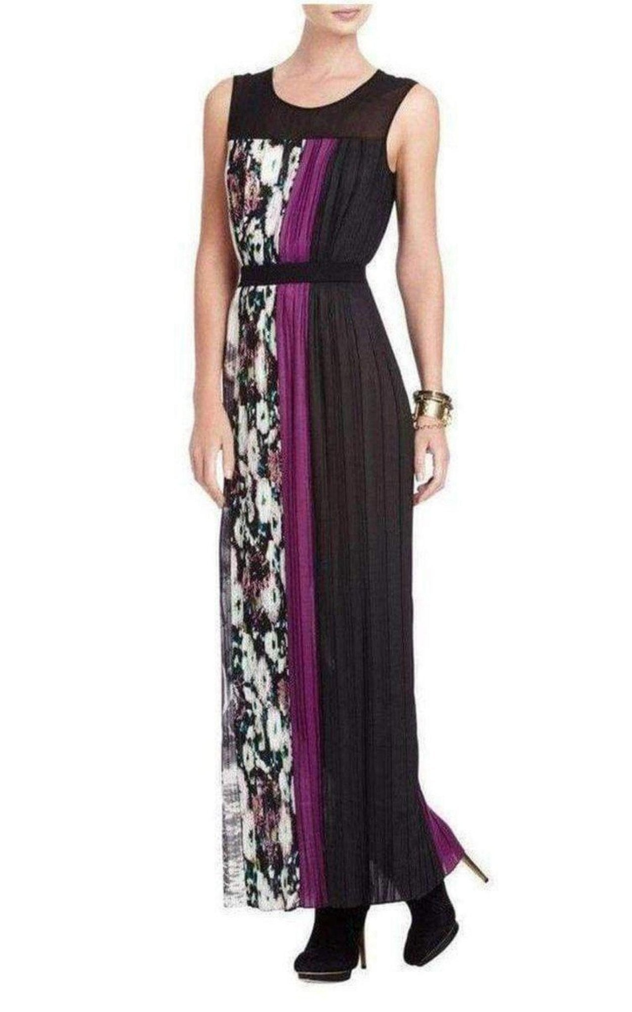 BCBGMAXAZRIA Purple Cerise Pleated Color Block Dress