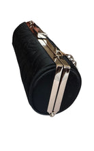 BCBG Max Azria black quilted satin cylinder