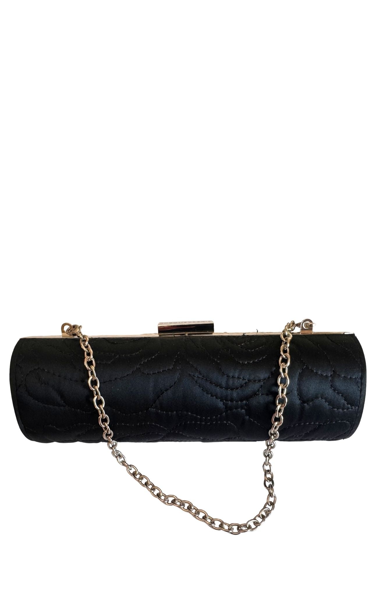 BCBG Max Azria black quilted satin cylinder