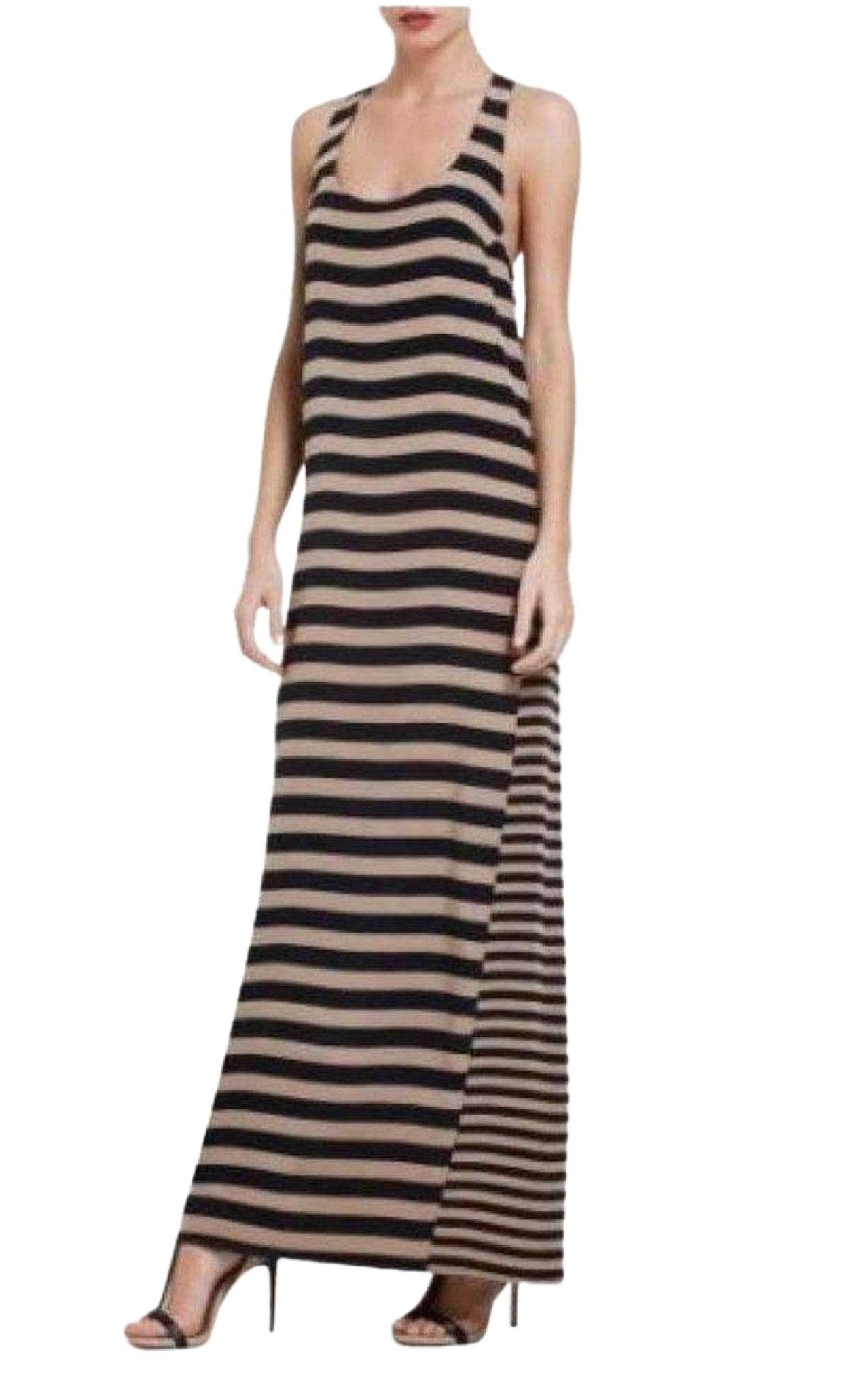 BCBGMAXAZRIA Sara Silk Tank Full Length Striped Silk Dress
