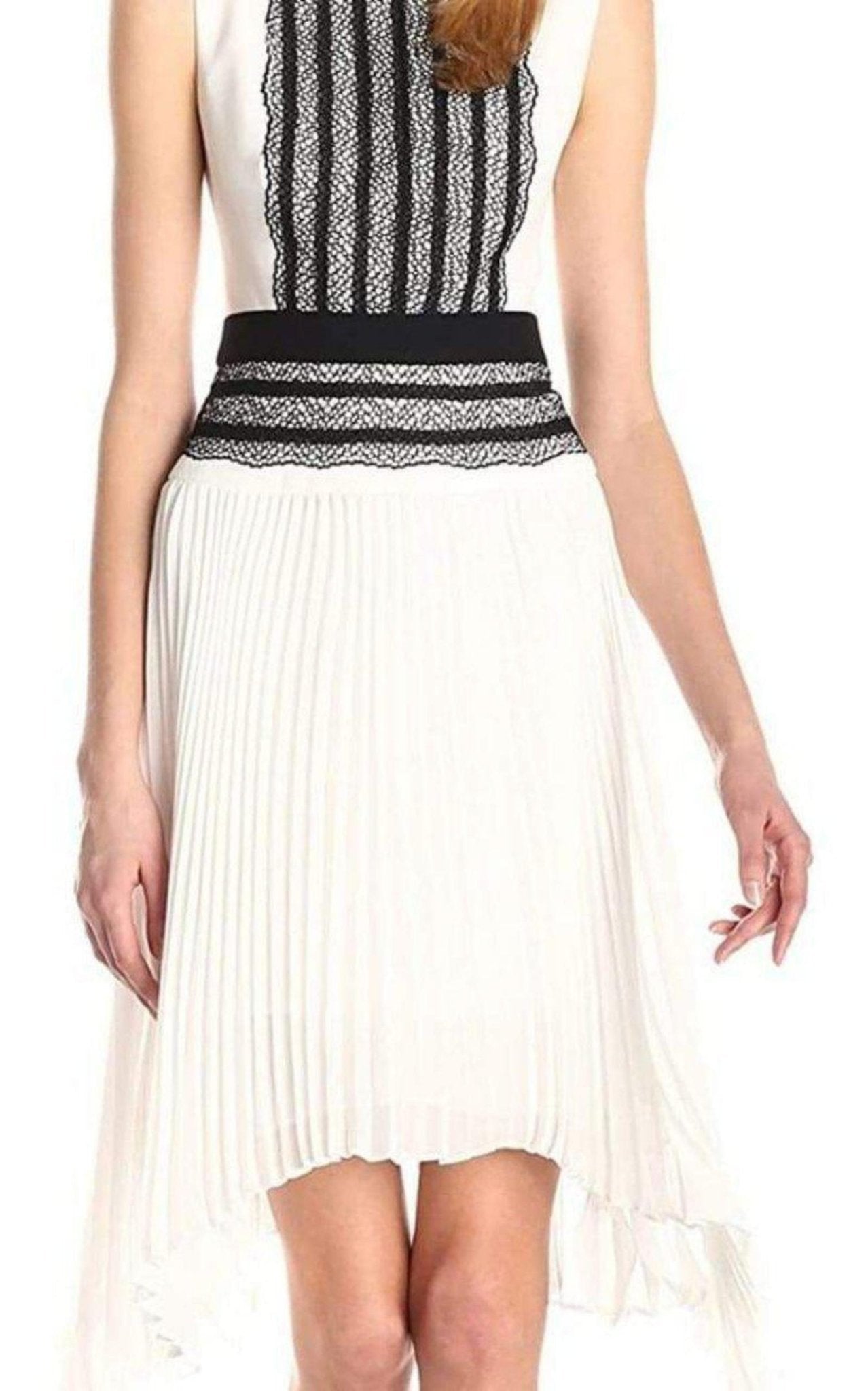 BCBGMAXAZRIA Sleeveless Pleated - Skirt Lace - Trim Dress - Runway Catalog