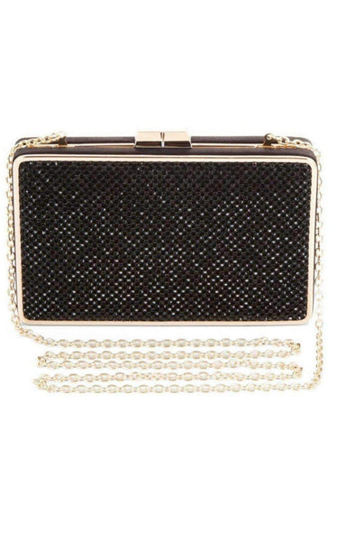 BCBGMAXAZRIA Sonia Black Crystal Mesh Satin Frame Clutch