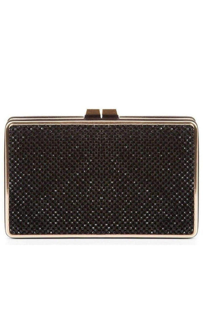 BCBGMAXAZRIA Sonia Black Crystal Mesh Satin Frame Clutch - Runway Catalog