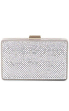 BCBGMAXAZRIA Sonia Silver Crystal Mesh Satin Frame Clutch - Runway Catalog