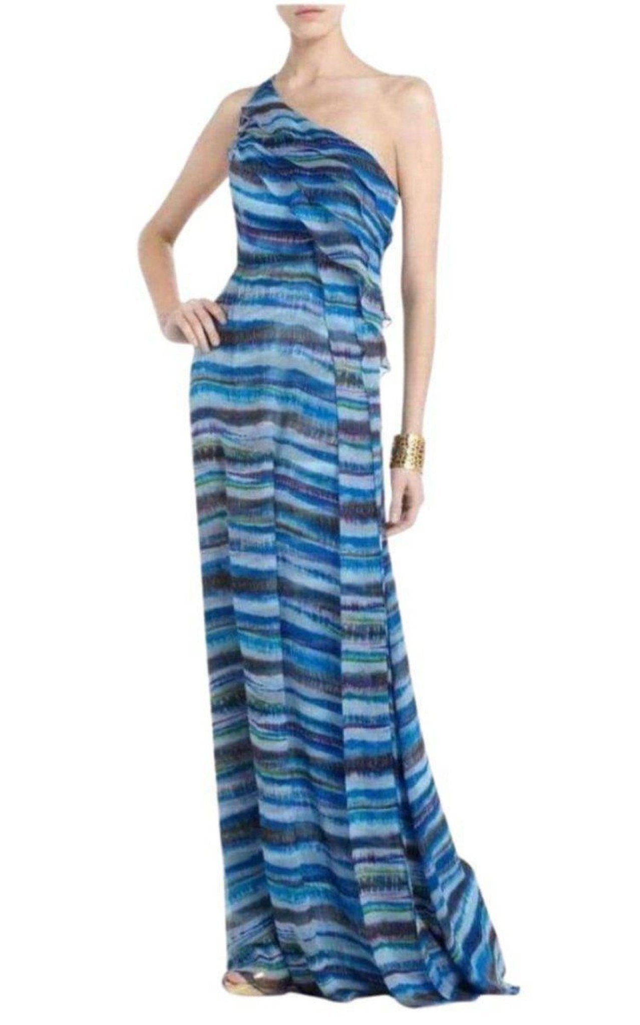 BCBGMAXAZRIA Stella One Shoulder Dreamy Print Silk Dress