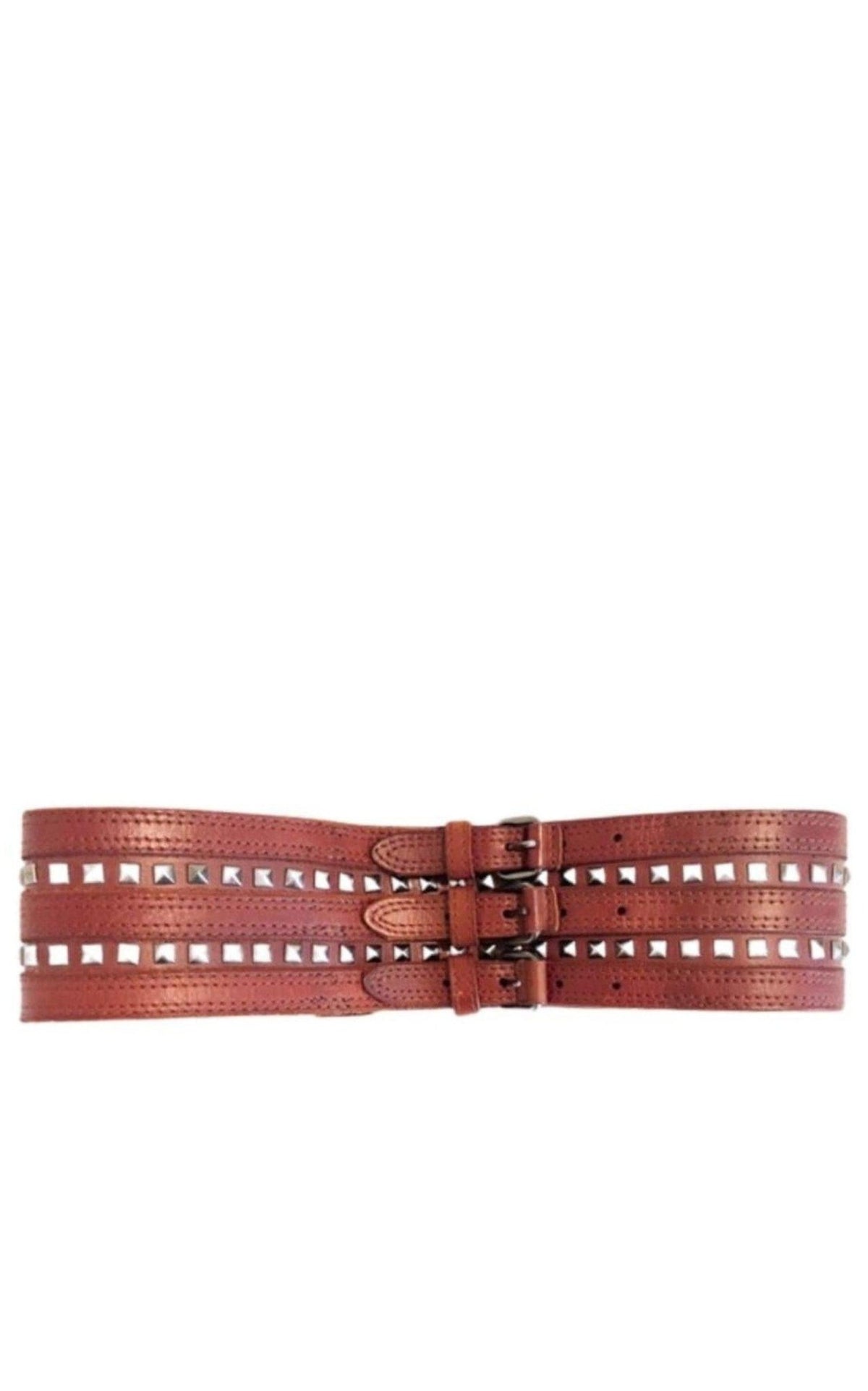 BCBGMAXAZRIA Studded Cognac Waist Leather Belt - Runway Catalog display picture 1