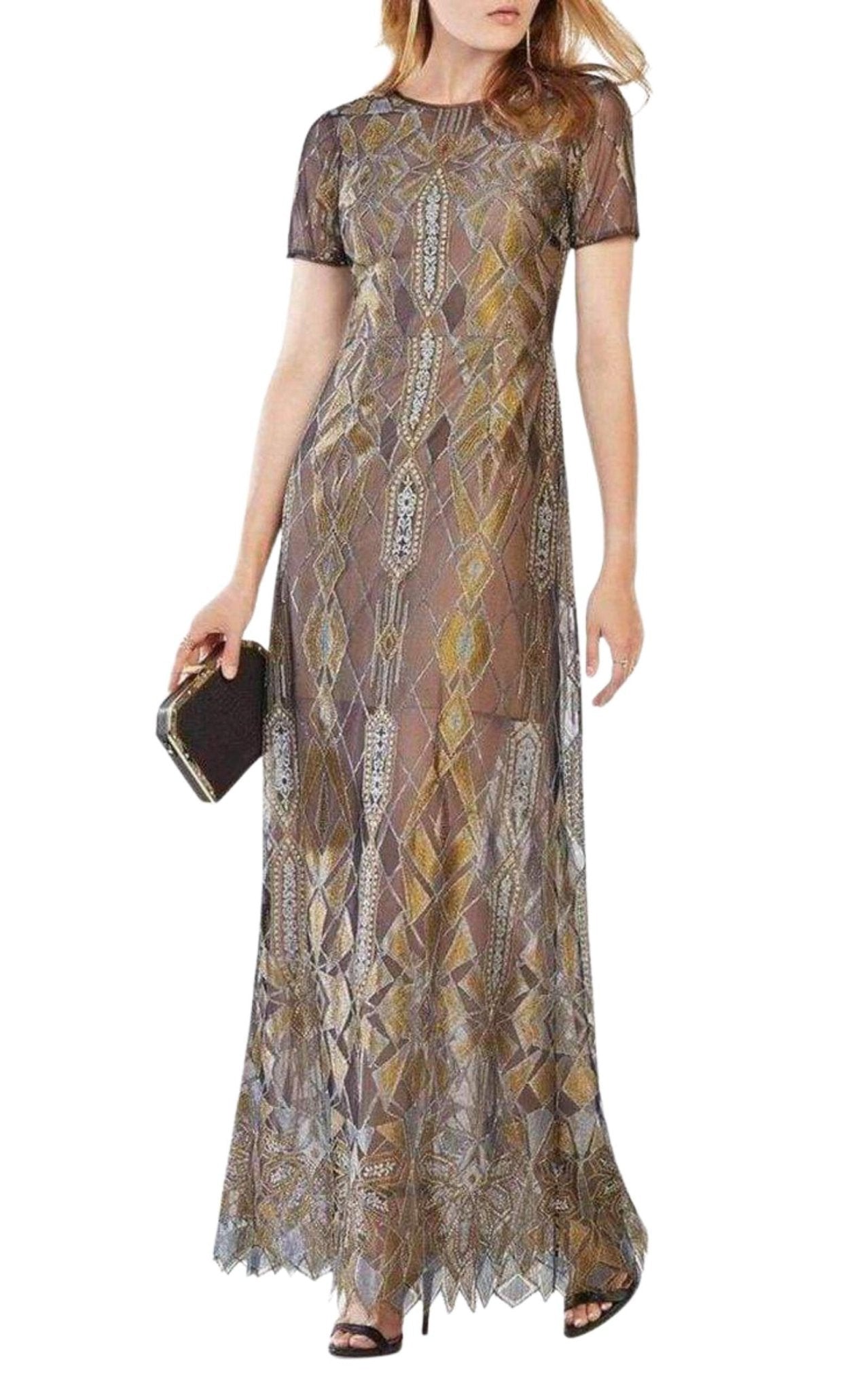 BCBGMAXAZRIA Taliah Metallic Geometric Lace Gown - Runway Catalog