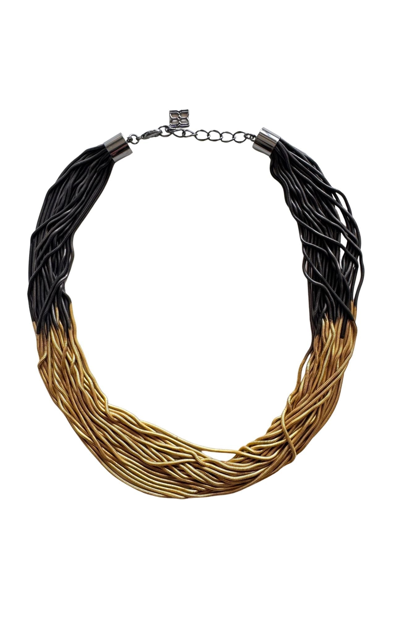 BCBGMAXAZRIA two-tone layered chain statement necklace in gold and gunmetal finishes