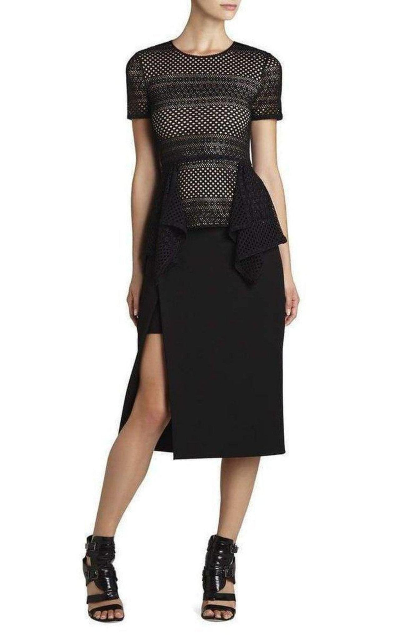 BCBGMAXAZRIA トップス BCBGMAXAZRIA Vicktoria Mixed-Knit Peplum Top – Runway Catalog