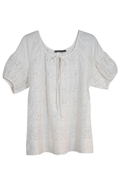 BCBGMAXAZRIA White Cotton Eyelet Top - Runway Catalog