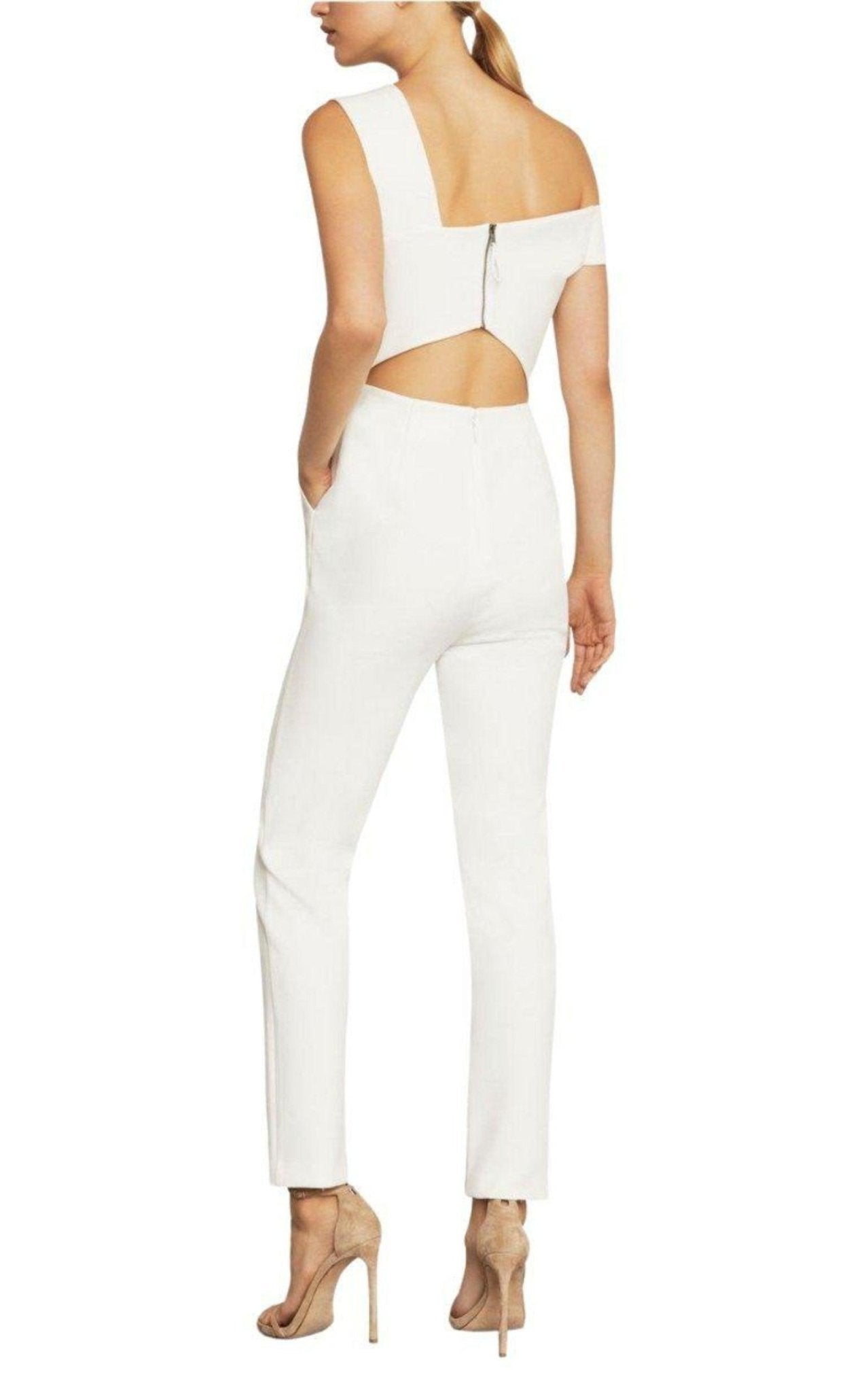 BCBGMAXAZRIA White Haida One-shoulder Jumpsuit