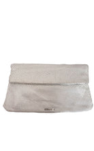 BCBG Max Azria white metal mesh fold-over clutch evening bag