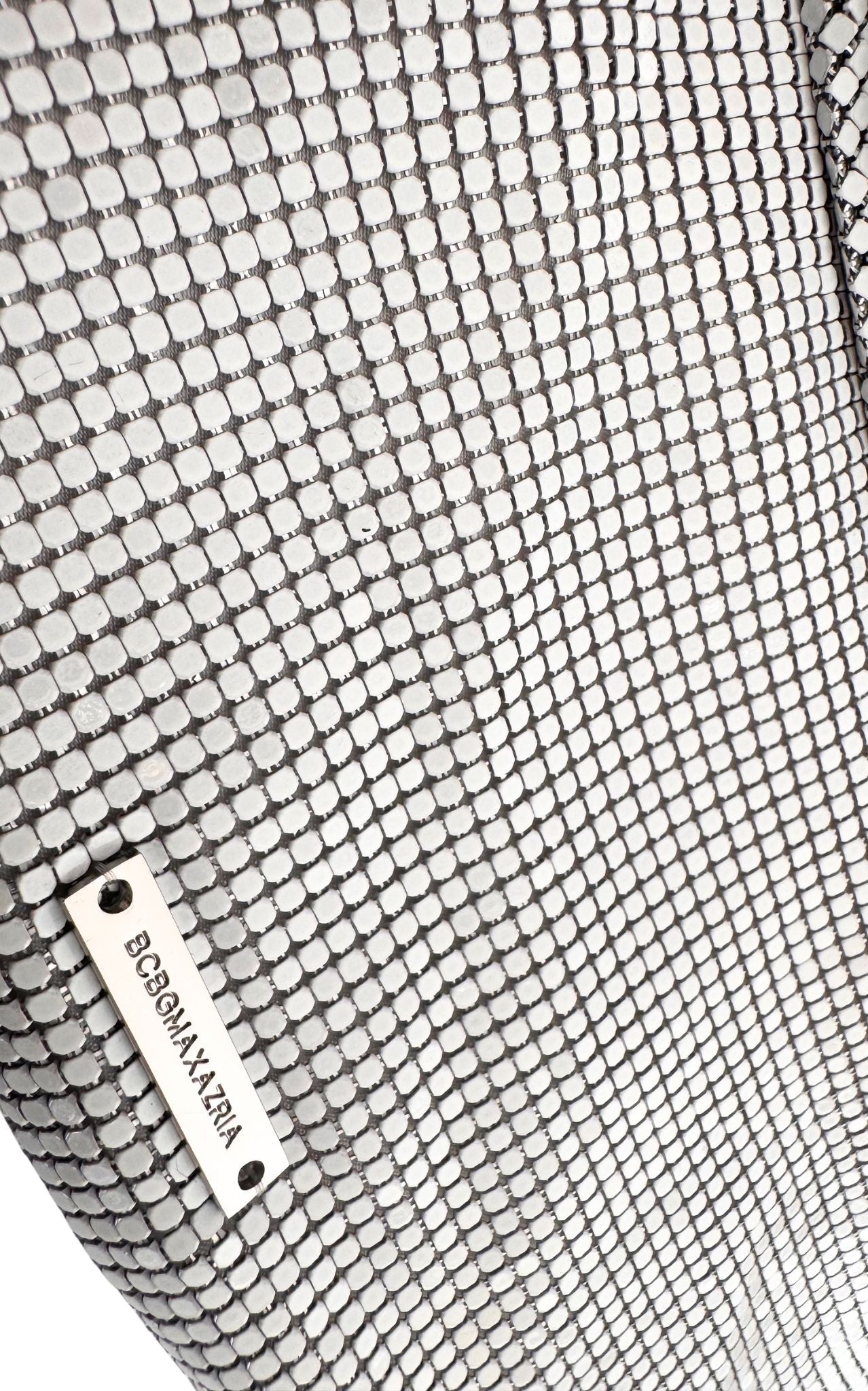 BCBG Max Azria white metal mesh fold-over clutch evening bag