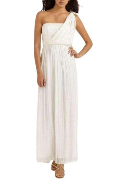 BCBGMAXAZRIA White One Shoulder Shadow Silk Dress - Runway Catalog
