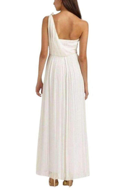 BCBGMAXAZRIA White One Shoulder Shadow Silk Dress - Runway Catalog