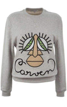 Carven Gewebtes graues Baumwoll-Sweatshirt mit Stickerei – Runway-Katalog