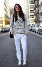 Carven Gewebtes graues Baumwoll-Sweatshirt mit Stickerei – Runway-Katalog