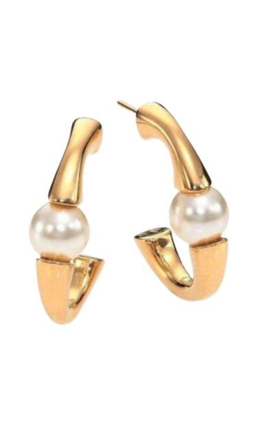 Chloe Darcey Swarovski Pearls Plated Brass Half Hoop Earrings - Runway Catalog