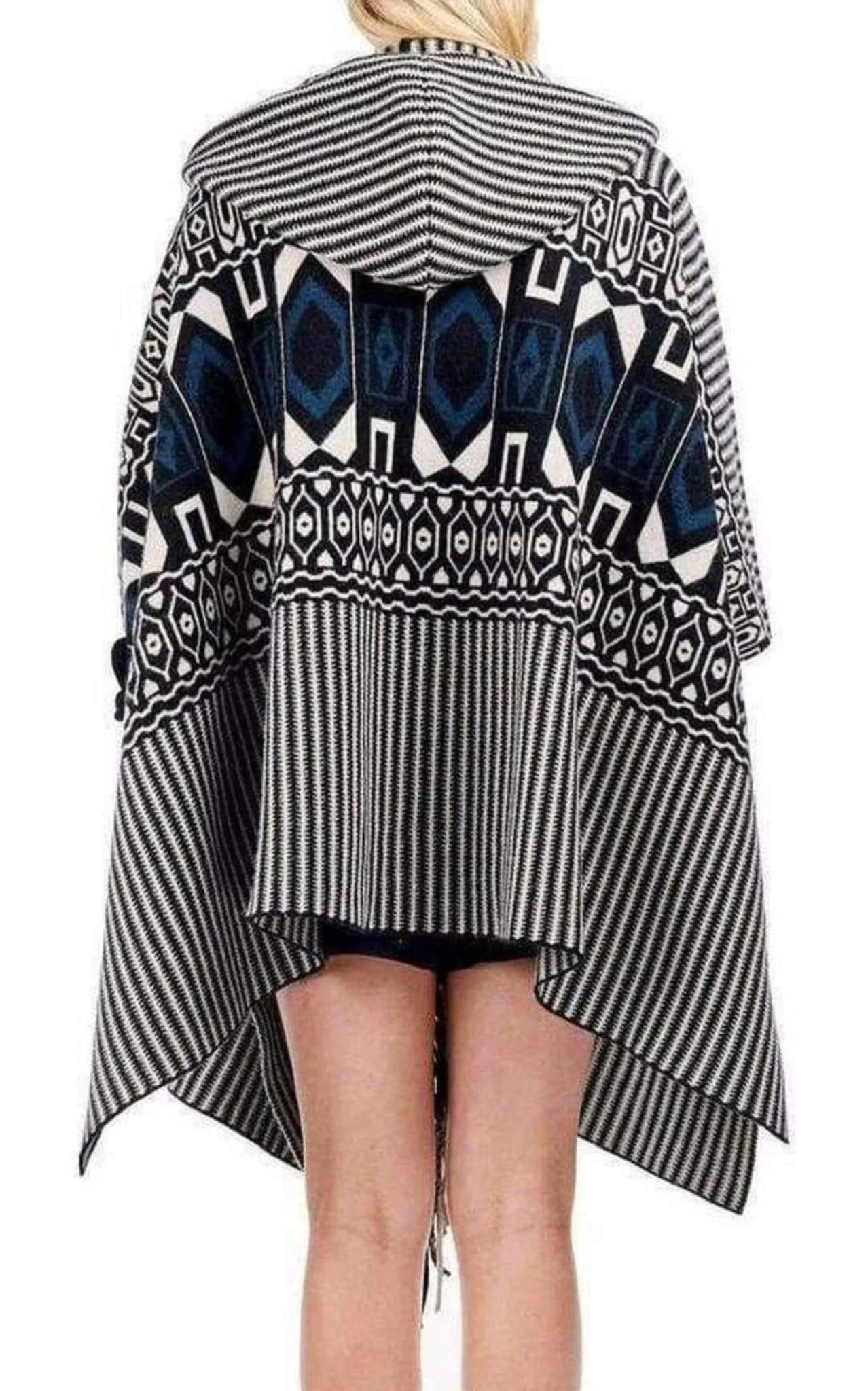 Chloe Intarsia Hooded Cape Poncho - Runway Catalog