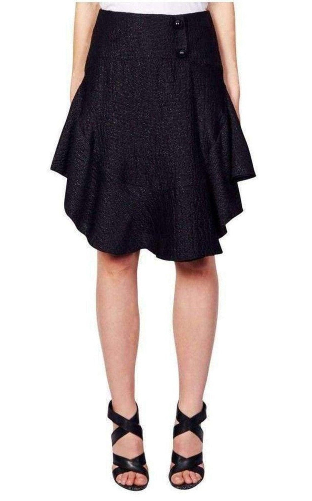Chloe Wavy Shiny Black Jacquard Skirt - Runway Catalog