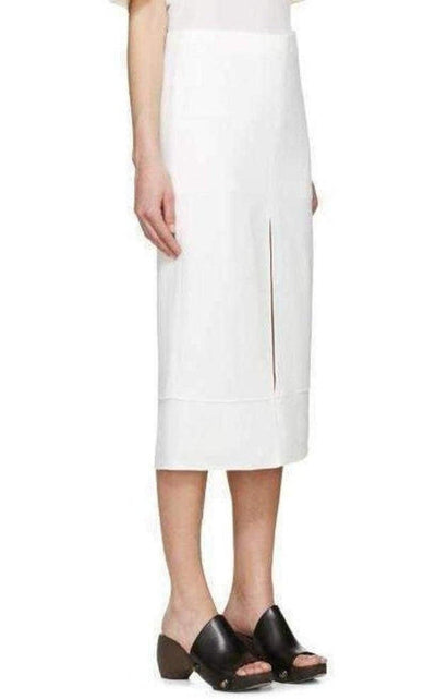 Chloe White Crepe Slit Knee Length Skirt - Runway Catalog