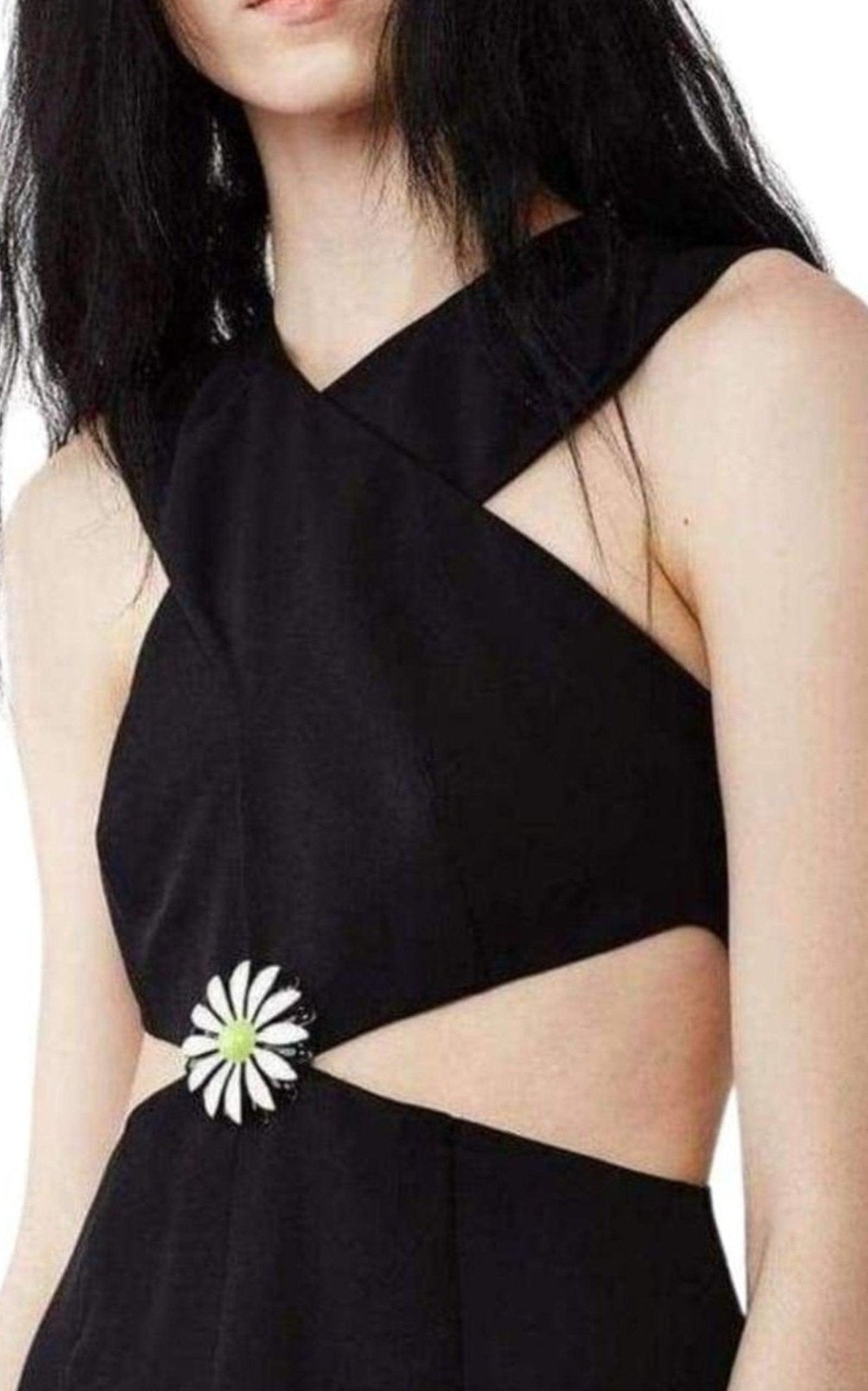 Christopher Kane Black Daisy Cut - Away V - Neck Dress - Runway Catalog