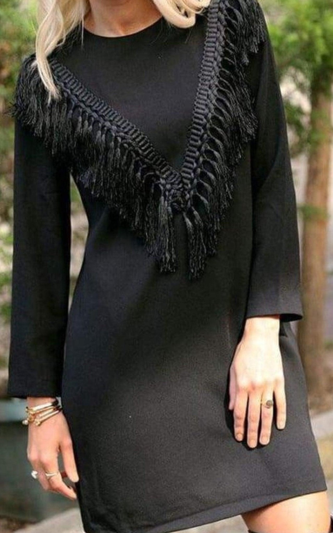 Cult Moda Black Bodycon Fringe Detail Dress - Runway Catalog
