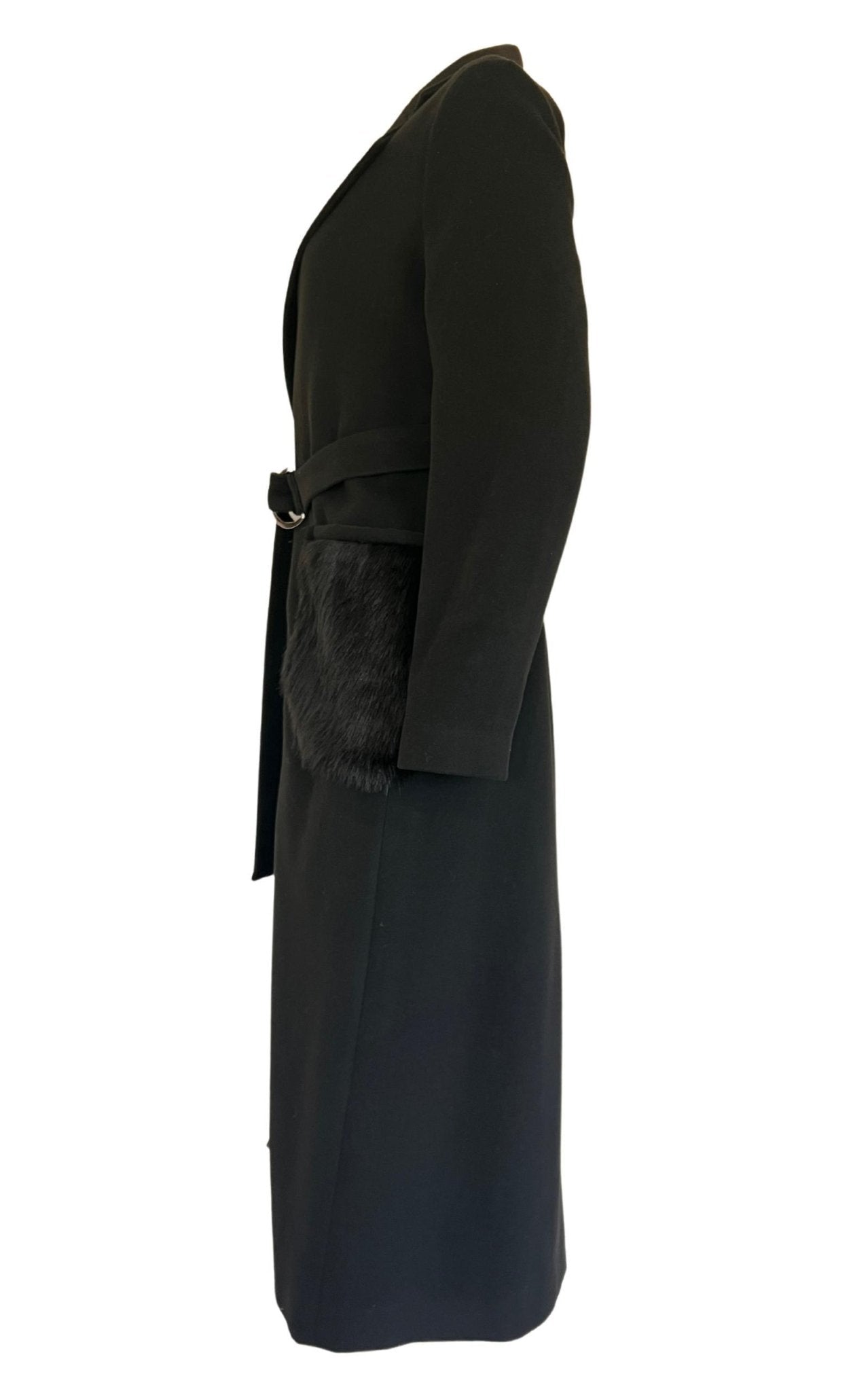 Cult Moda Black Classic Coat with Faux Fur Pockets - Runway Catalog