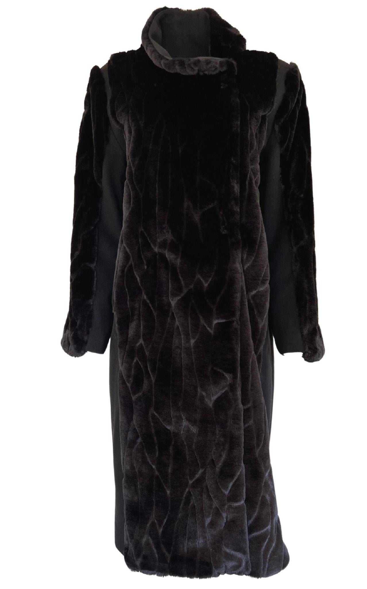 Cult Moda Black Faux Fur Details Long Trench Coat - Runway Catalog