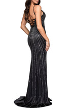 Cult Moda Black Formal Dress with Rhinestone V Plunge Neckline Fitted Mermaid Leg Split - Runway Catalog