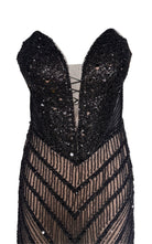 Cult Moda Black Strapless Beaded Fitted Dress Corset Bodice Maxi Formal Gown Dress - Runway Catalog