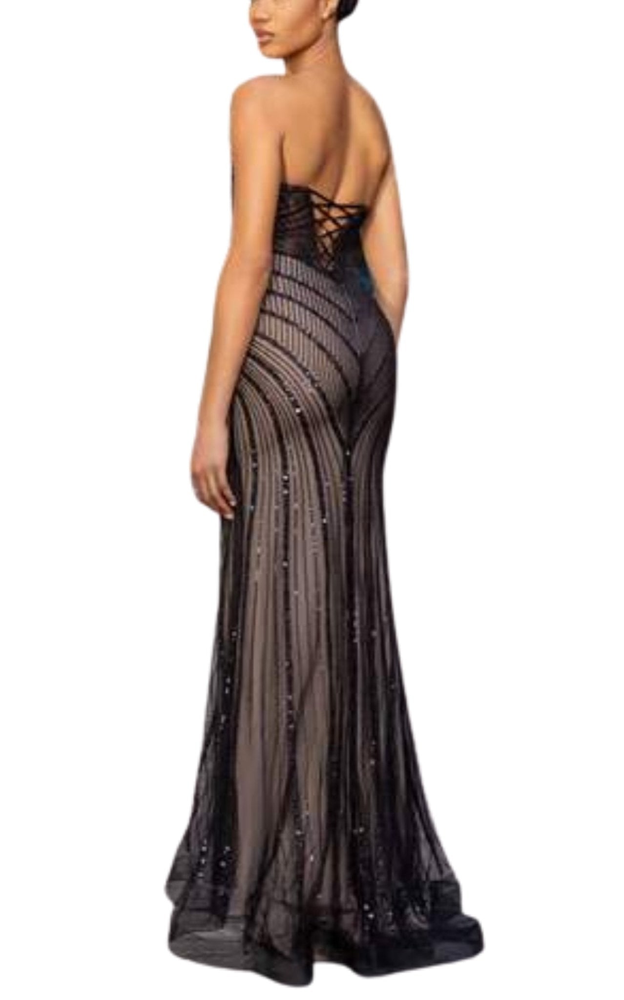 Cult Moda Black Strapless Beaded Fitted Dress Corset Bodice Maxi Formal Gown Dress - Runway Catalog