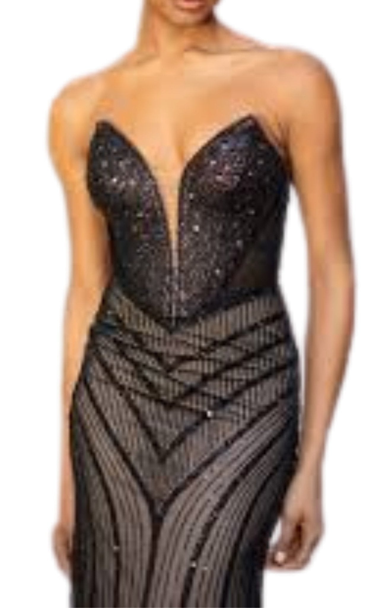 Cult Moda Black Strapless Beaded Fitted Dress Corset Bodice Maxi Formal Gown Dress - Runway Catalog