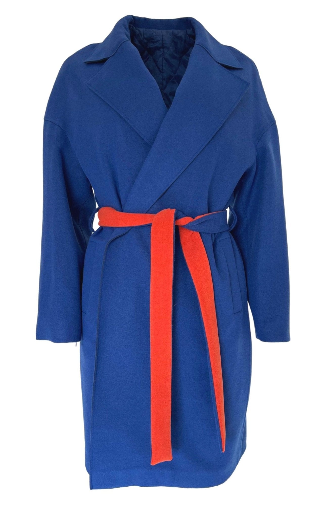 Cult Moda Blue Belted Wrap Trench Coat - Runway Catalog