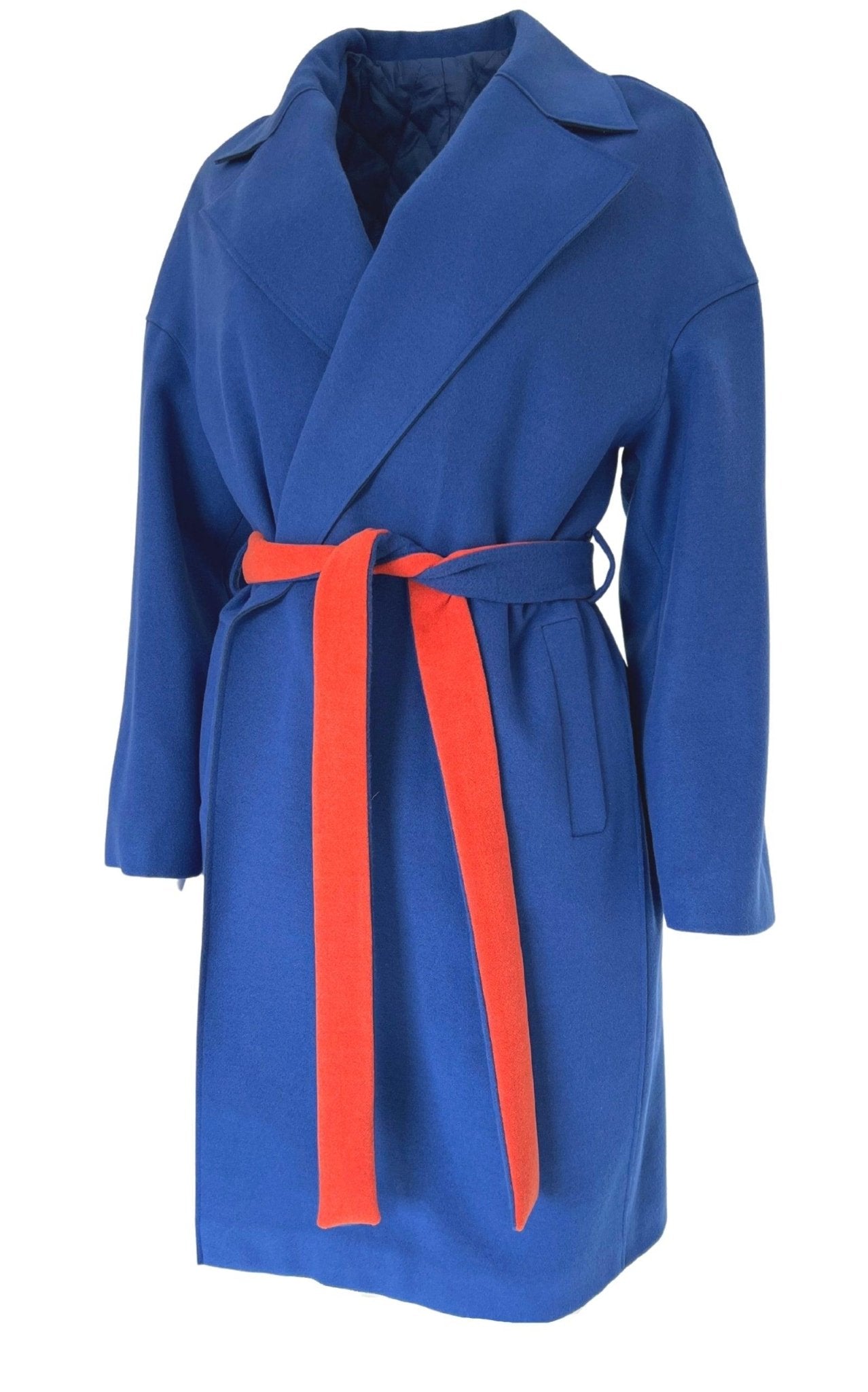 Cult Moda Blue Belted Wrap Trench Coat - Runway Catalog