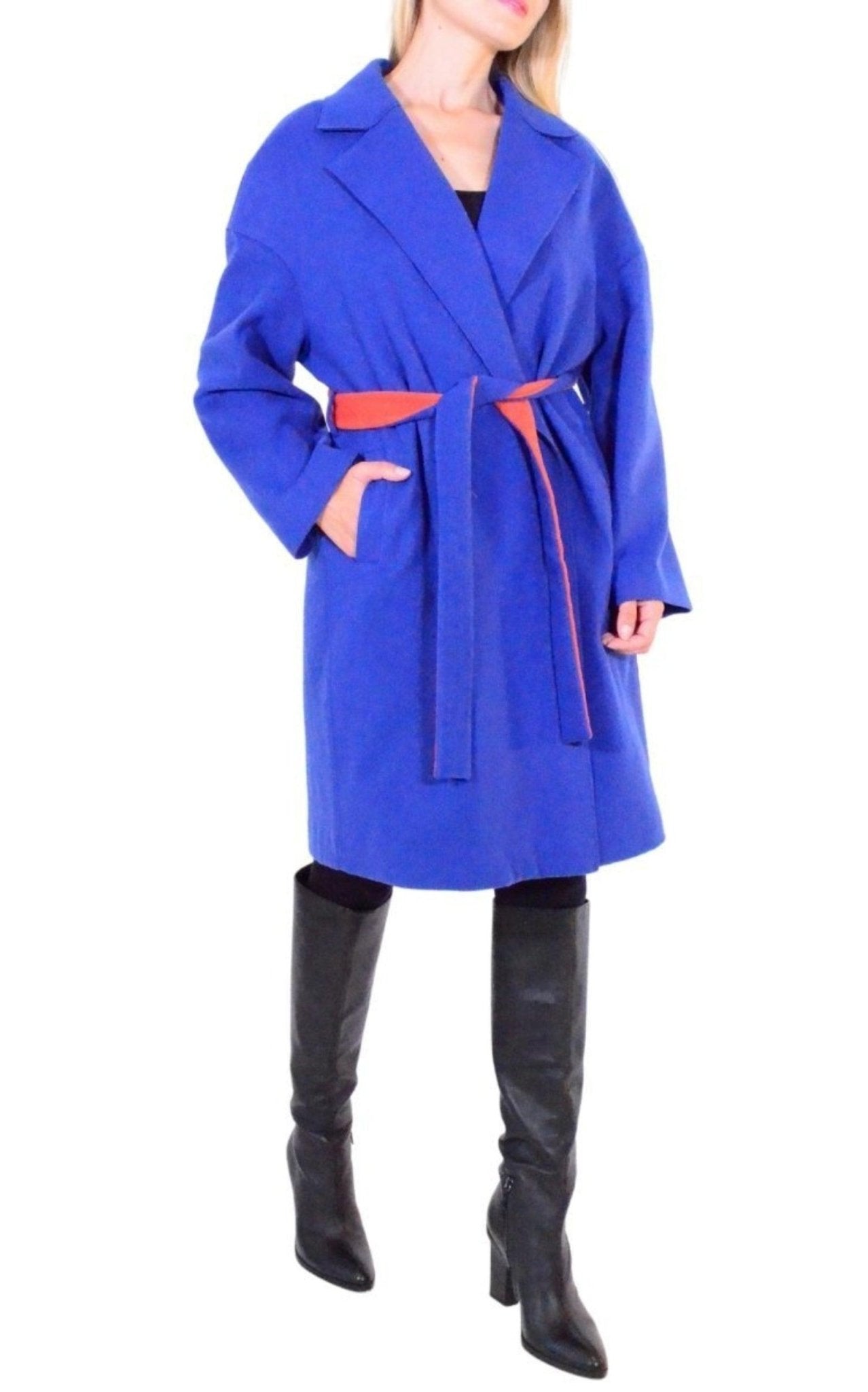 Cult Moda Blue Belted Wrap Trench Coat - Runway Catalog