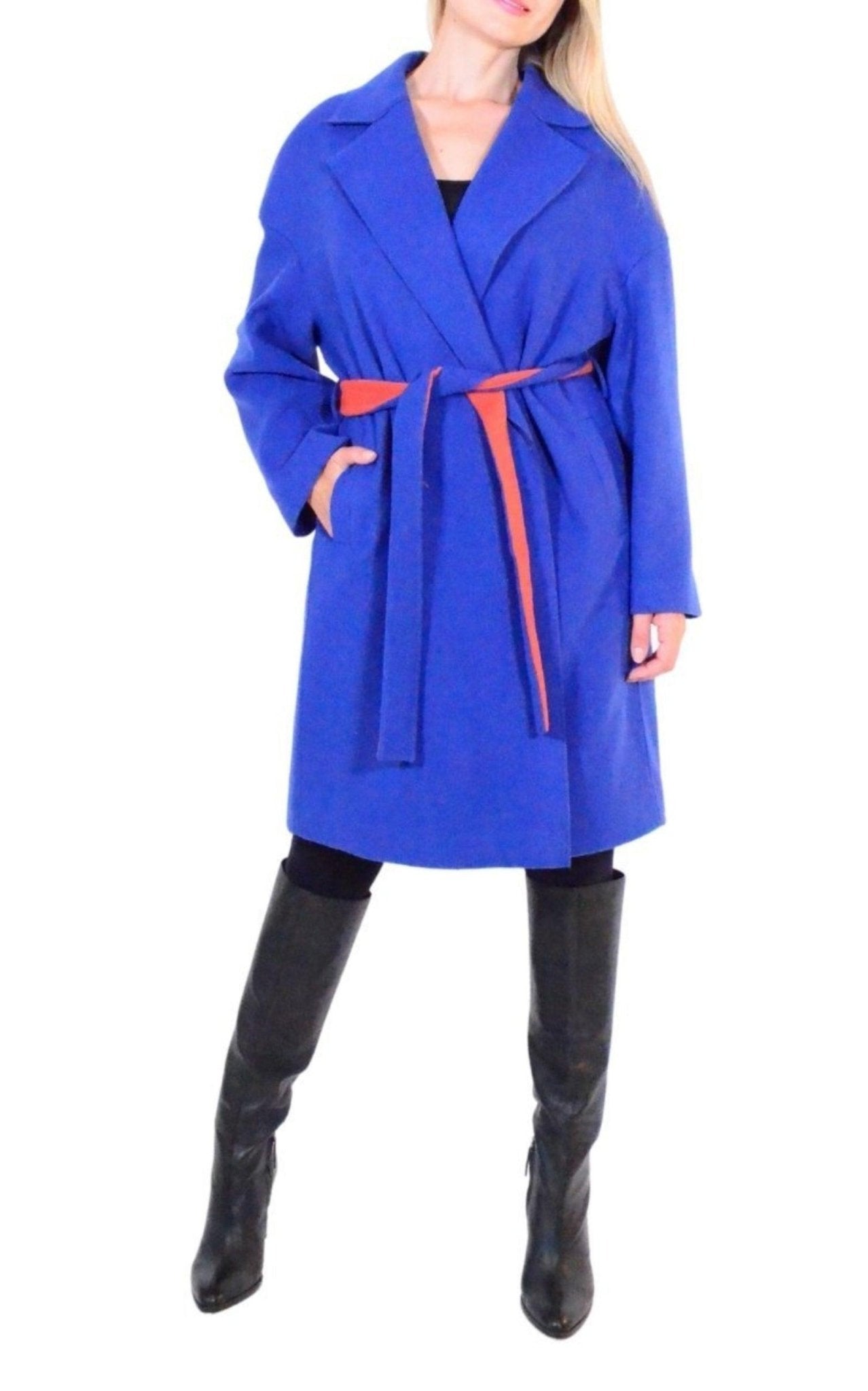 Cult Moda Blue Belted Wrap Trench Coat - Runway Catalog