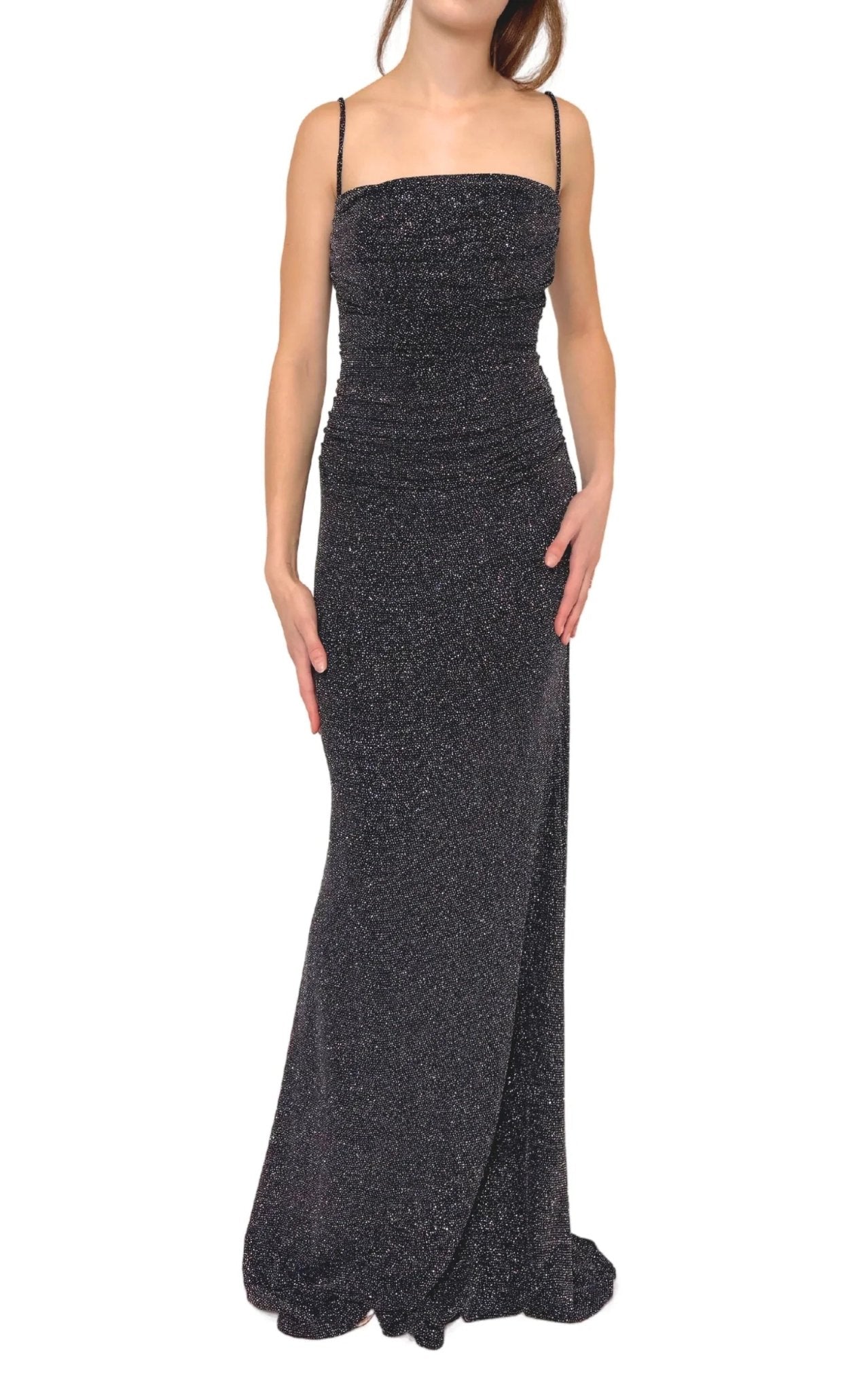 Cult Moda Criss Cross Open Back Black Shimmer Prom Dress - Runway Catalog