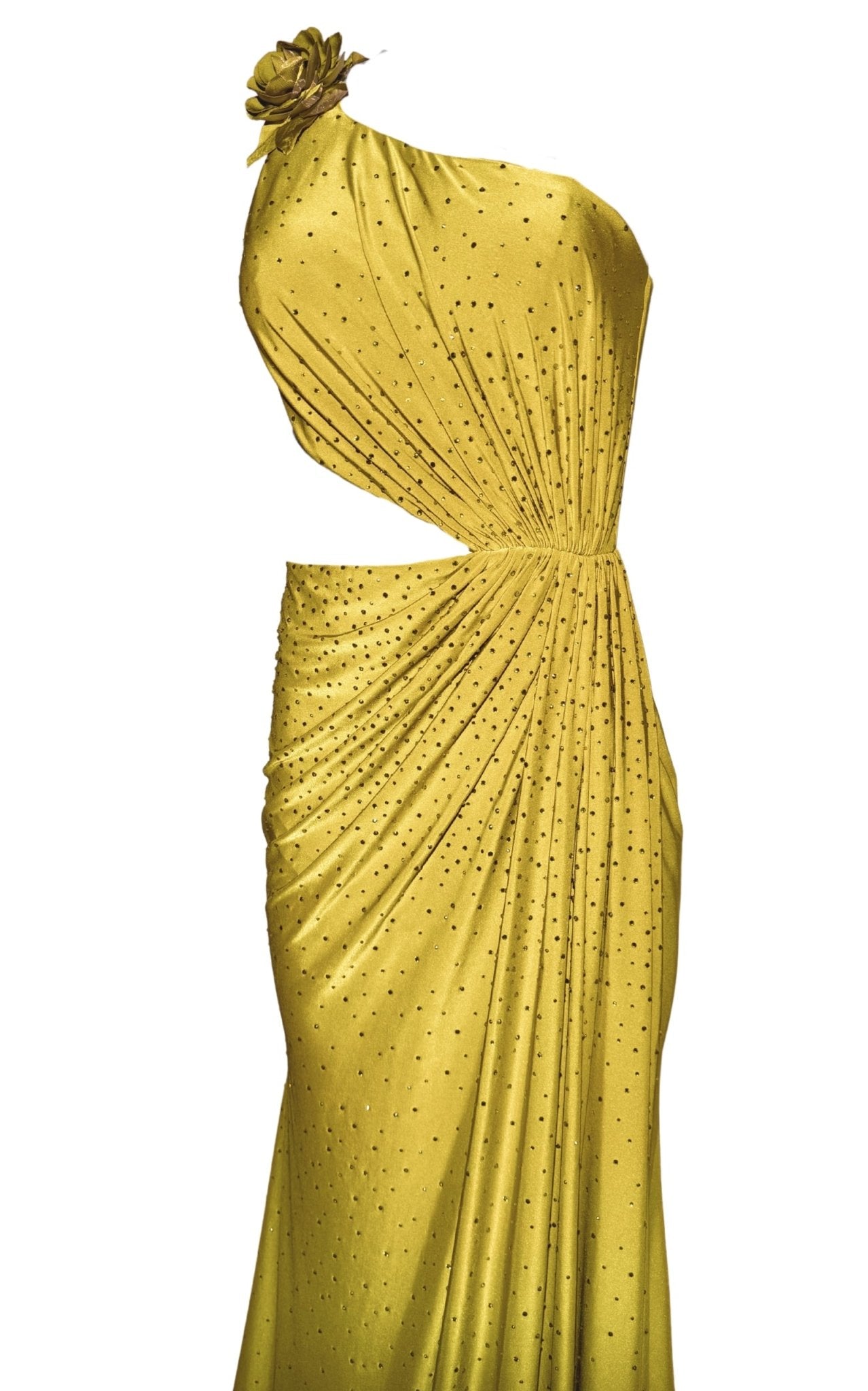 Cult Moda Crystal Embellished Cutout Mustard Cocktail Dress - Runway Catalog
