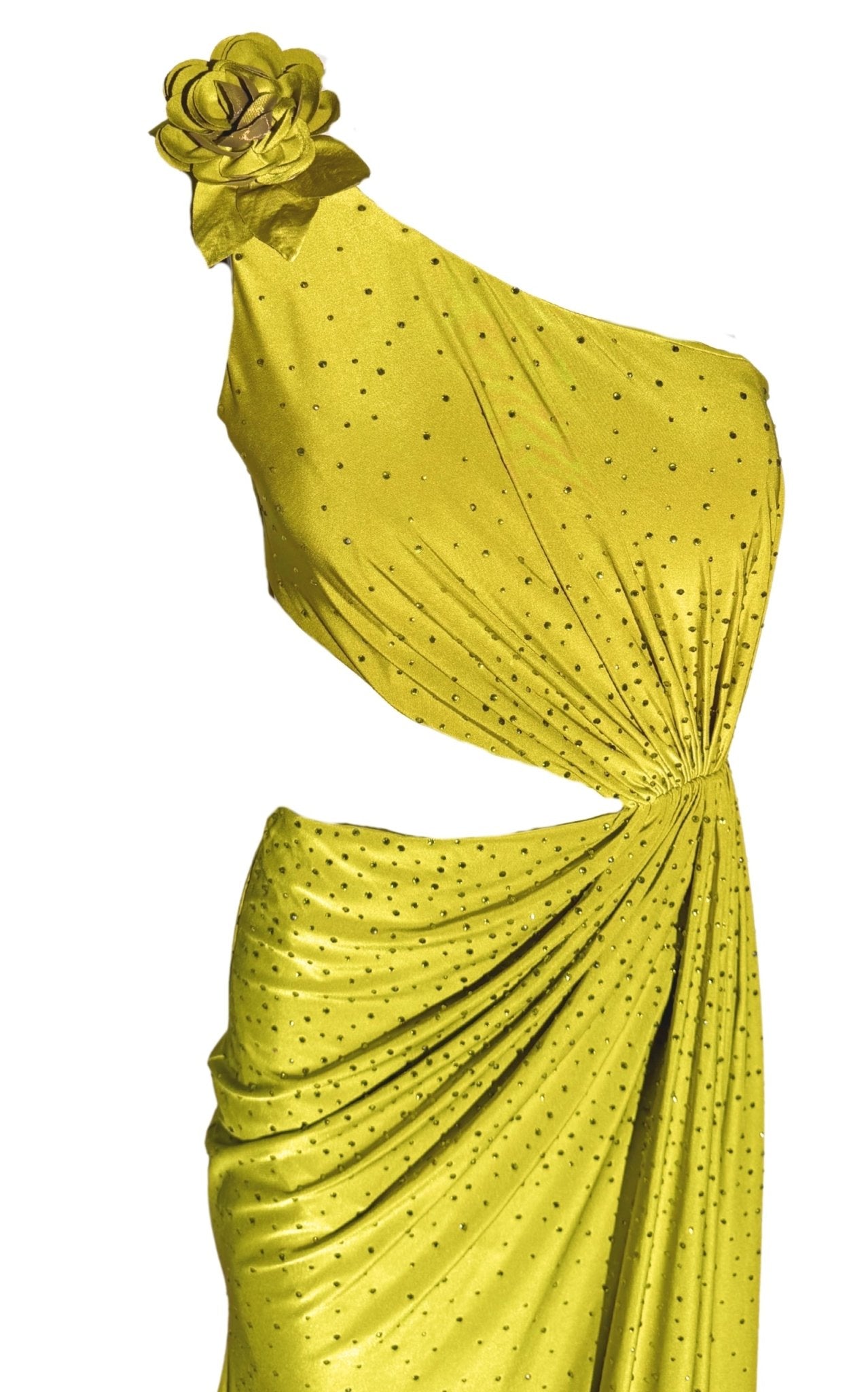 Crystal Embellished Cutout Saffron Yellow Cocktail Dress FR 40
